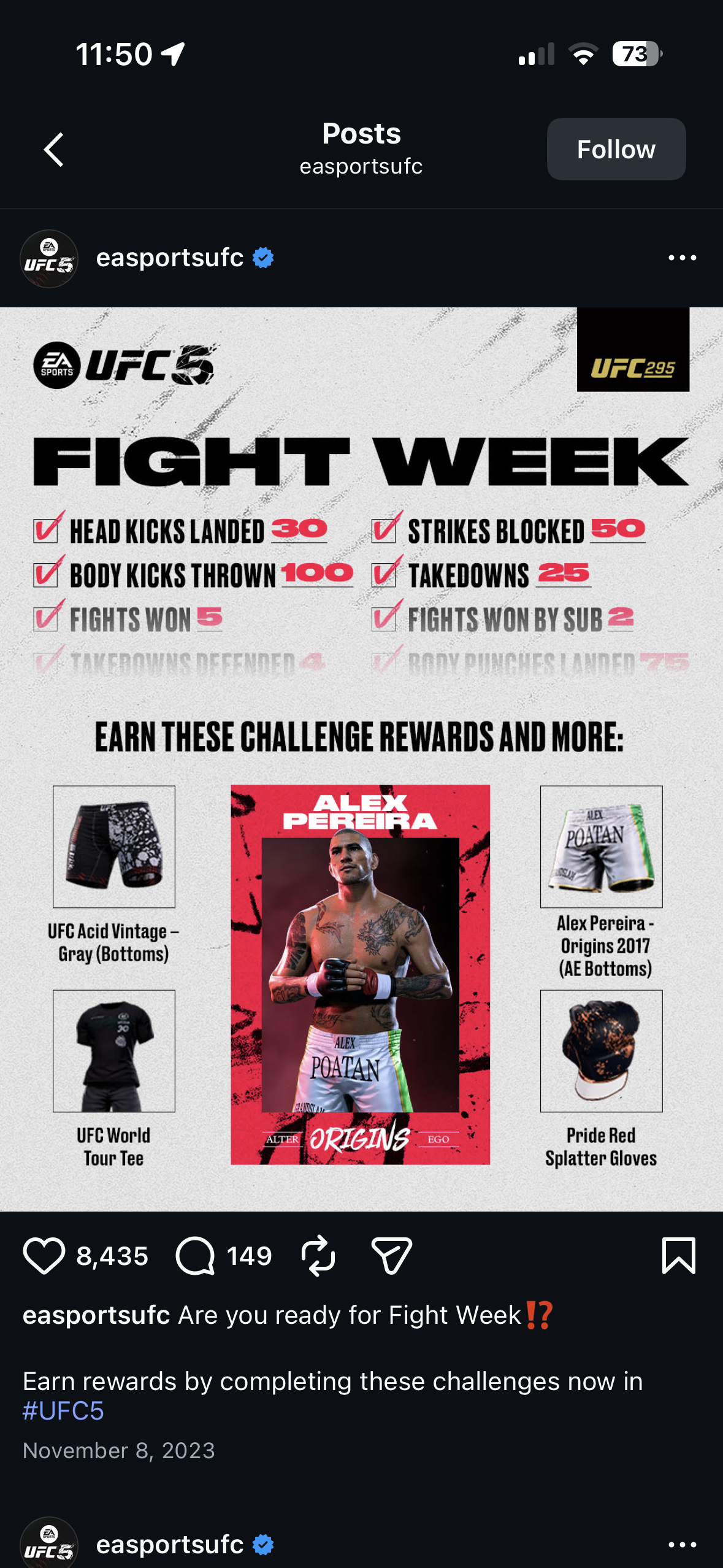 EA Sports UFC 5 Fight Week challenge post