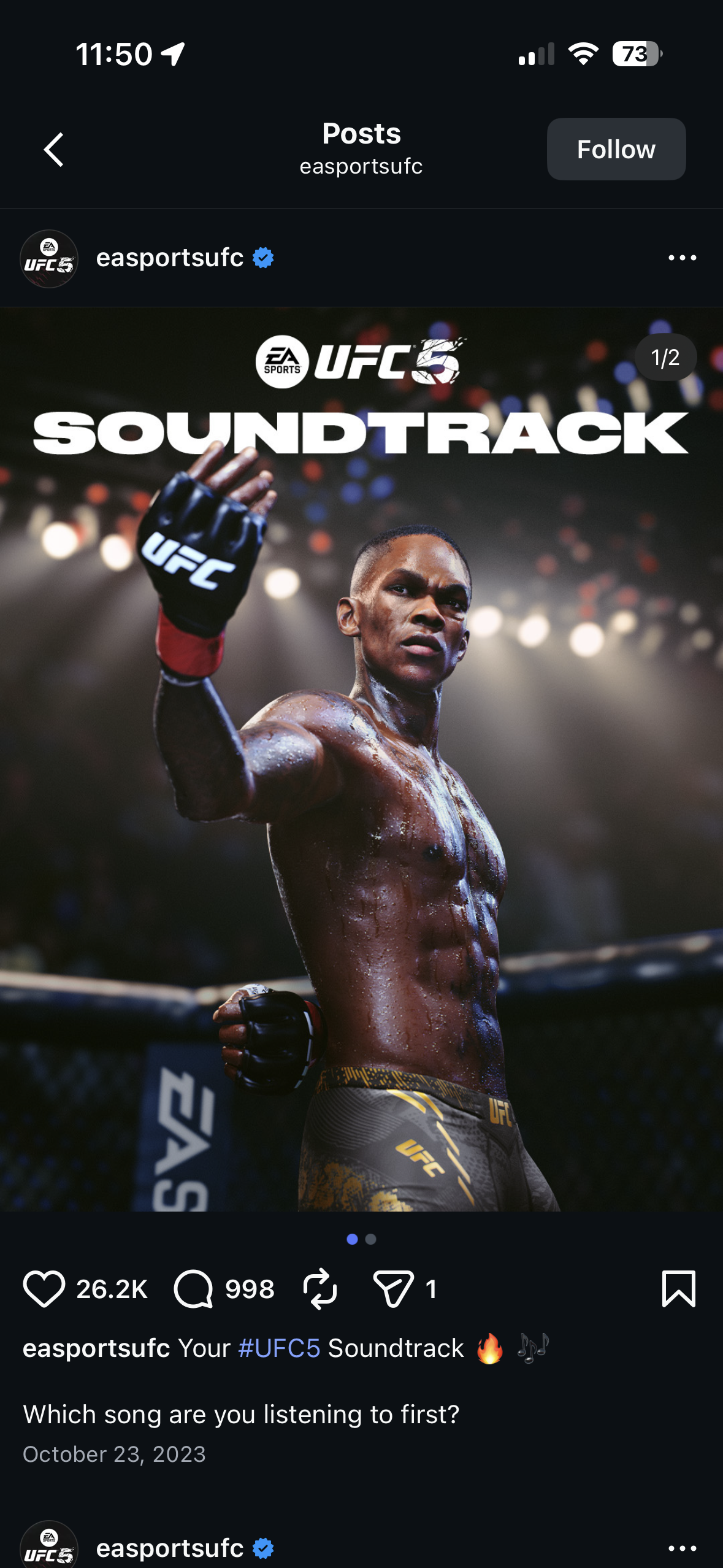 EA Sports UFC 5 Soundtrack post featuring Israel Adesanya